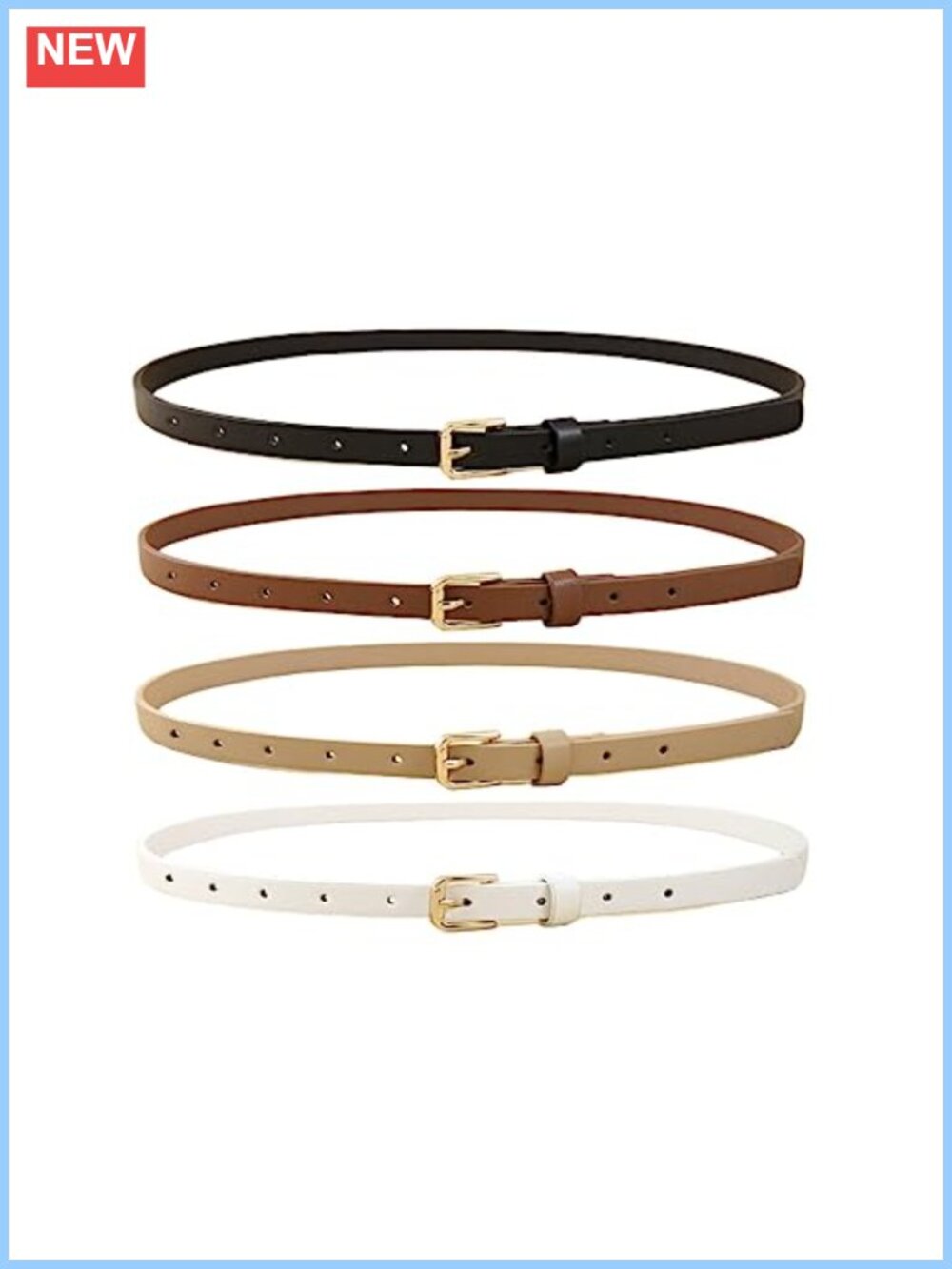 4 Pack Women Skinny Belts PU Leather Thin Waist Belt Gold Buckle
